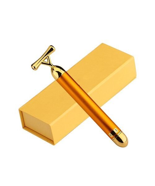 24K Gold Plated Face Slimming T shape Vibration Beauty Roller Massager Stick Bar