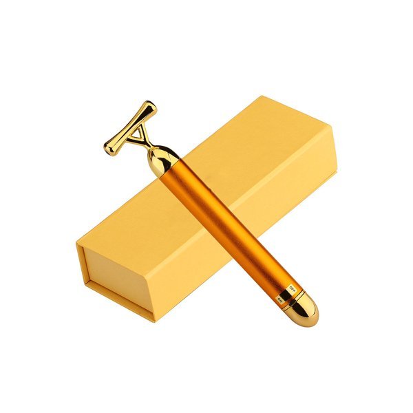 24K Gold Plated Face Slimming T shape Vibration Beauty Roller Massager Stick Bar