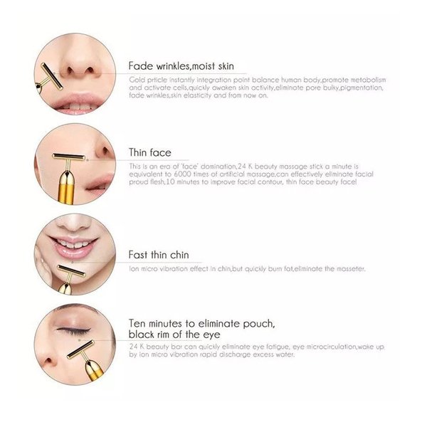 24K Gold Plated Face Slimming T shape Vibration Beauty Roller Massager Stick Bar