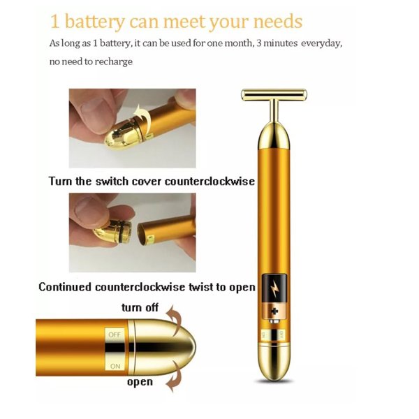 24K Gold Plated Face Slimming T shape Vibration Beauty Roller Massager Stick Bar