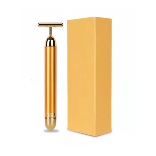 24K Gold Plated Face Slimming T shape Vibration Beauty Roller Massager Stick Bar
