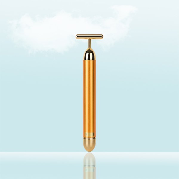 24K Gold Plated Face Slimming T shape Vibration Beauty Roller Massager Stick Bar
