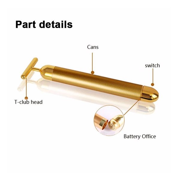 24K Gold Plated Face Slimming T shape Vibration Beauty Roller Massager Stick Bar