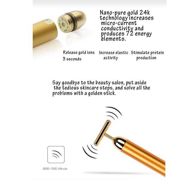 24K Gold Plated Face Slimming T shape Vibration Beauty Roller Massager Stick Bar