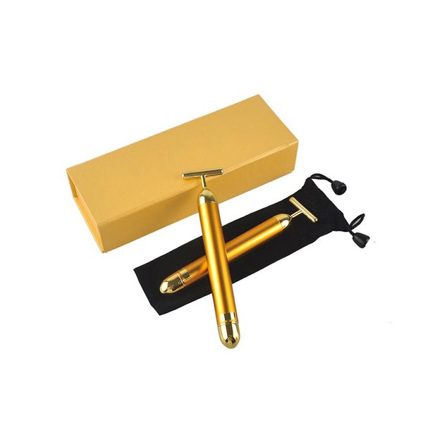 24K Gold Plated Face Slimming T shape Vibration Beauty Roller Massager Stick Bar