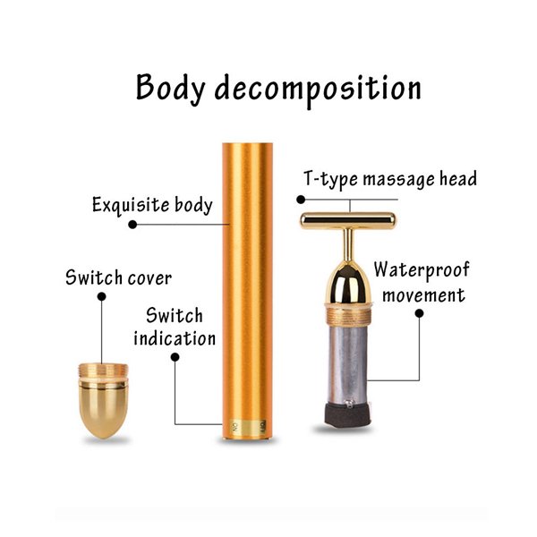 24K Gold Plated Face Slimming T shape Vibration Beauty Roller Massager Stick Bar