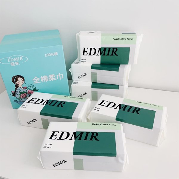 Edmir Disposable Facial Soft Cotton Towel, Makeup Removal Tissue 60pcs