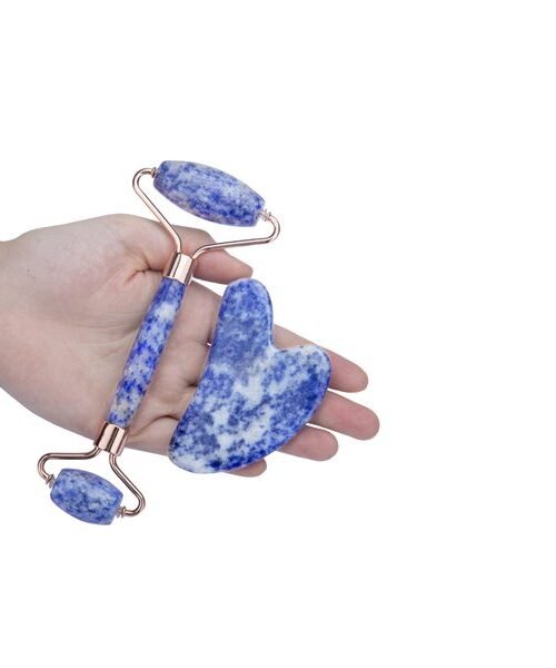 Natural Jade Stone Blue Aventurine Jade Roller & Gua Sha Massage Tool for Face and Body(Blue)