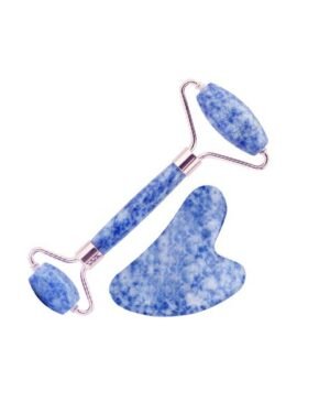 Natural Jade Stone Blue Aventurine Jade Roller & Gua Sha Massage Tool for Face and Body(Blue)