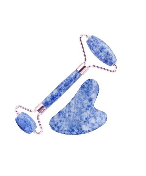 Natural Jade Stone Blue Aventurine Jade Roller & Gua Sha Massage Tool for Face and Body(Blue)