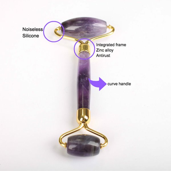 Natural Jade Stone Amethyst Jade Roller & Gua Sha Massage Tool for Face and Body (Purple)