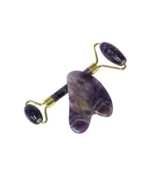 Natural Jade Stone Amethyst Jade Roller & Gua Sha Massage Tool for Face and Body (Purple)