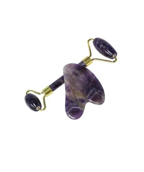 Natural Jade Stone Amethyst Jade Roller & Gua Sha Massage Tool for Face and Body (Purple)