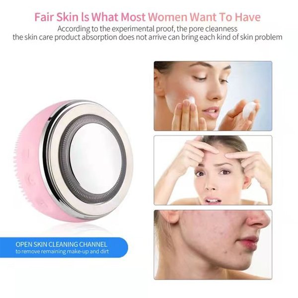 LED Photon Skin Rejuvenation Face Massager and  Silicone Cleansing Facial Brush