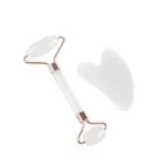 Natural Jade Stone White Crystal Jade Roller & Gua Sha Massage Tool for Face and Body(White)