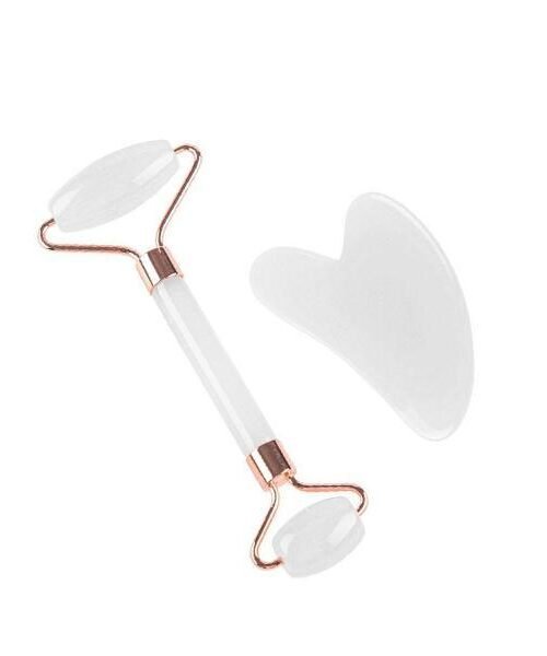 Natural Jade Stone White Crystal Jade Roller & Gua Sha Massage Tool for Face and Body(White)