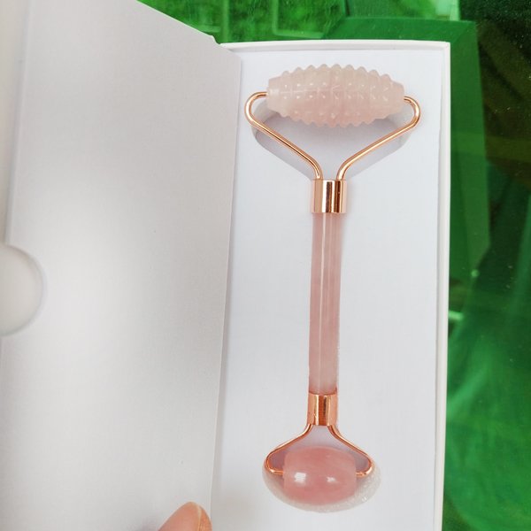 Natural Jade Stone Rose Quartz Jade Roller Massage Tool for Face and Body(Pink)