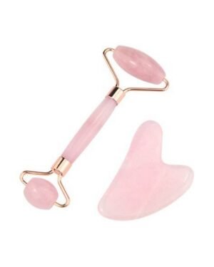 Natural Jade Stone Rose Quartz Jade Roller & Gua Sha Massage Tool for Face and Body(Pink)