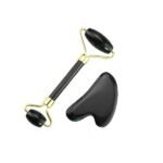 Natural Jade Stone Obsidian Jade Roller & Gua Sha Massage Tool for Face and Body(Black)