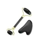 Natural Jade Stone Obsidian Jade Roller & Gua Sha Massage Tool for Face and Body(Black)