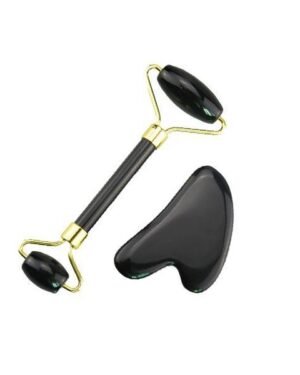 Natural Jade Stone Obsidian Jade Roller & Gua Sha Massage Tool for Face and Body(Black)