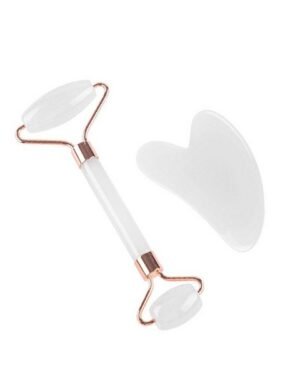 Natural Jade Stone White Crystal Jade Roller & Gua Sha Massage Tool for Face and Body(White)