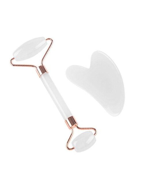 Natural Jade Stone White Crystal Jade Roller & Gua Sha Massage Tool for Face and Body(White)