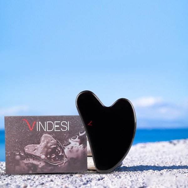 Natural Jade Stone Obsidian Gua Sha Massage Tool for Face and Body(Black)