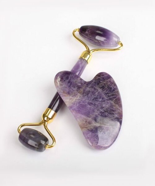 Natural Jade Stone Amethyst Jade Roller & Gua Sha Massage Tool for Face and Body (Purple)