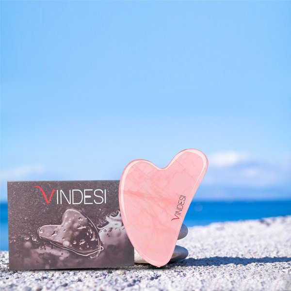 Natural Jade Stone Rose Quartz Gua Sha Massage Tool for Face and Body(Pink)