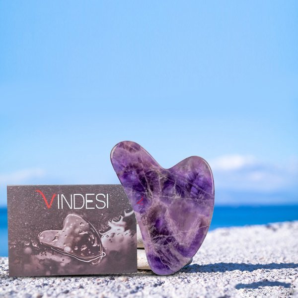 Natural Jade Stone Amethyst Gua Sha Massage Tool for Face and Body(Purple)