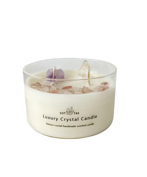 Luxury Gemstone Aromatherapy Scented Soy Wax crystal candle with gift box (Rose and Wood)
