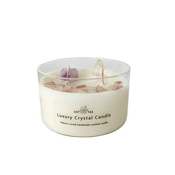 Luxury Gemstone Aromatherapy Scented Soy Wax crystal candle with gift box (Rose and Wood)