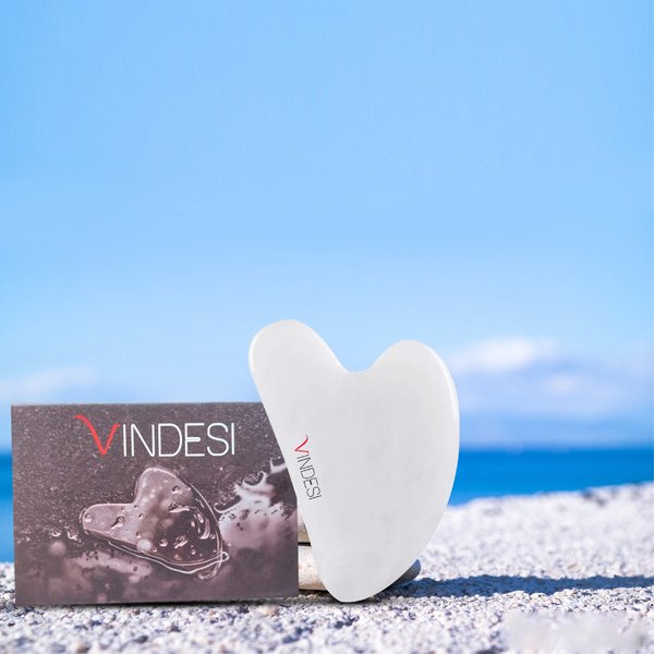 Natural Jade Stone White Crystal Gua Sha Massage Tool for Face and Body(White)